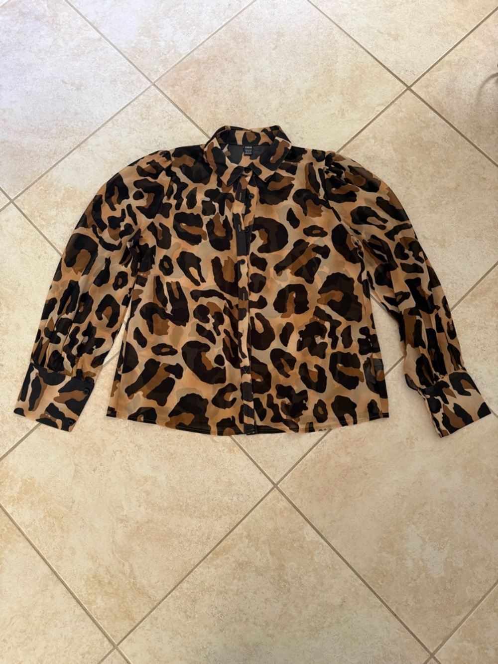 Leopard Print Button-Up Blouse - Brown & Black